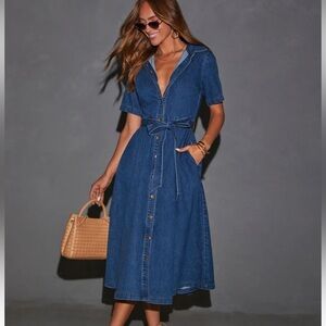 VICI Denim Tie Midi Dress